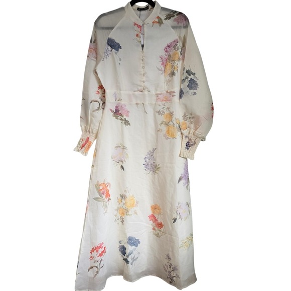 🆕️ *NWT* Anewsta Floral Maxi Dress Ivory Sheer Long Sleeve Party Cocktail M - Picture 3 of 16